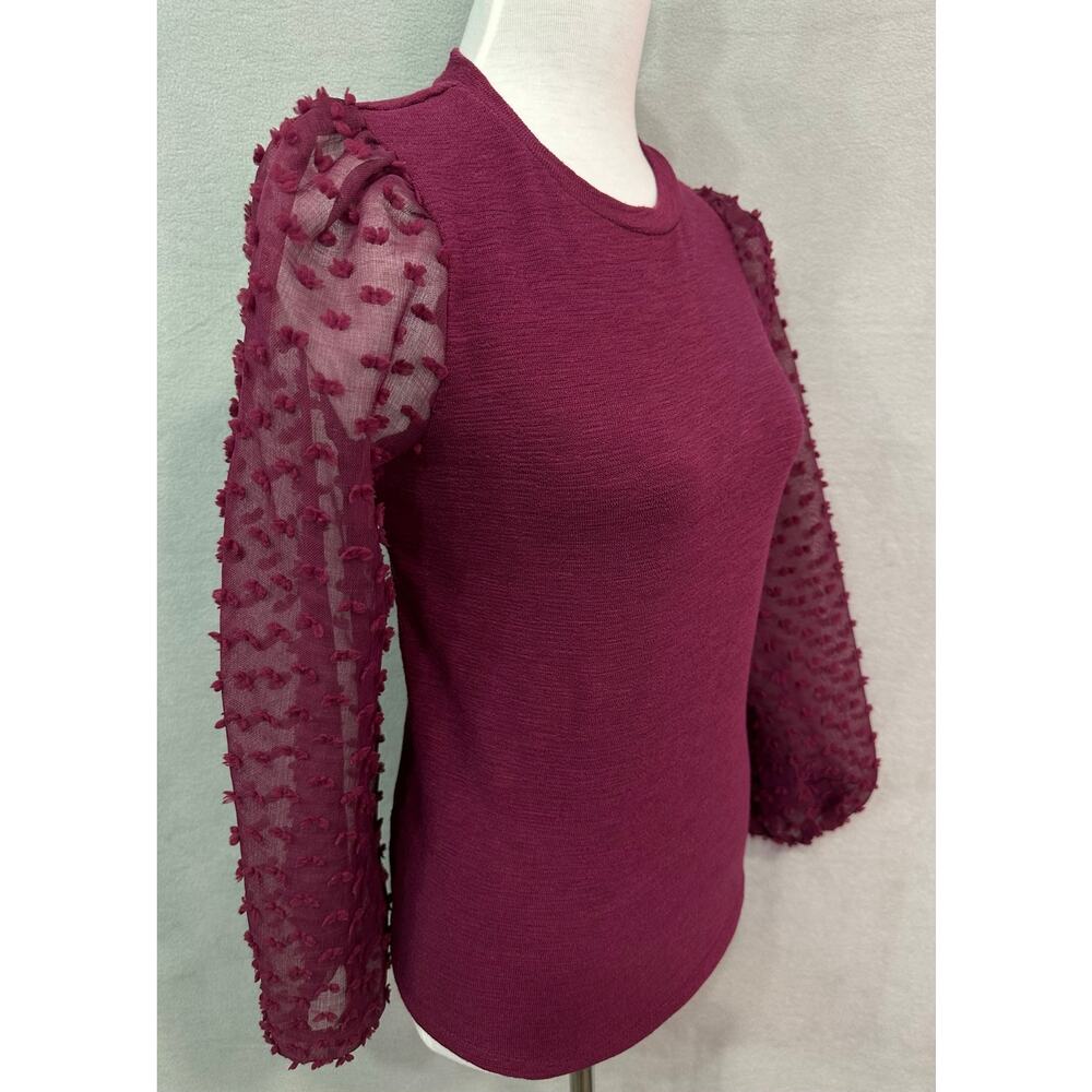 Maeve Anthropologie Plum Swiss Dot Puff Sleeve Textured Top XXS - Picture 3 of 9
